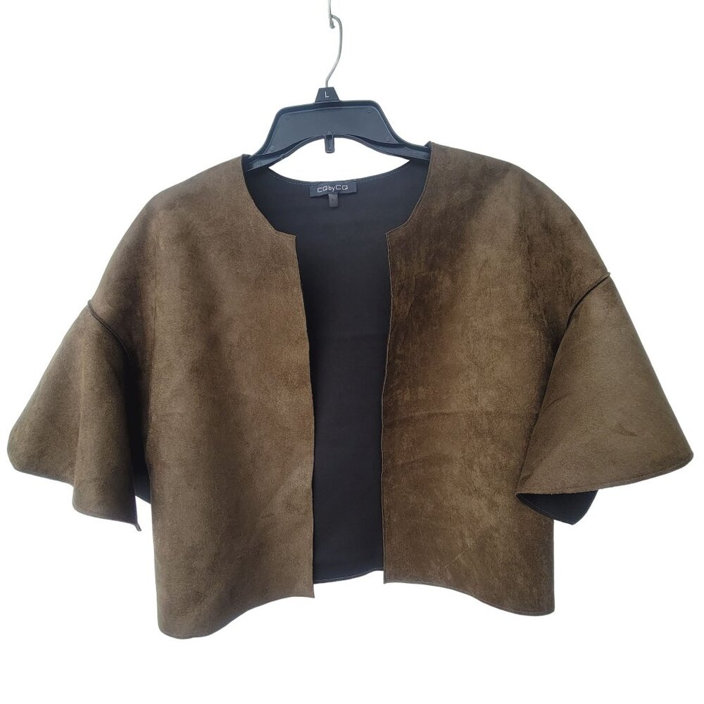 CQbyCQ Size S Women's Suede Velvet Cape crop jacket olive green Elegant classic